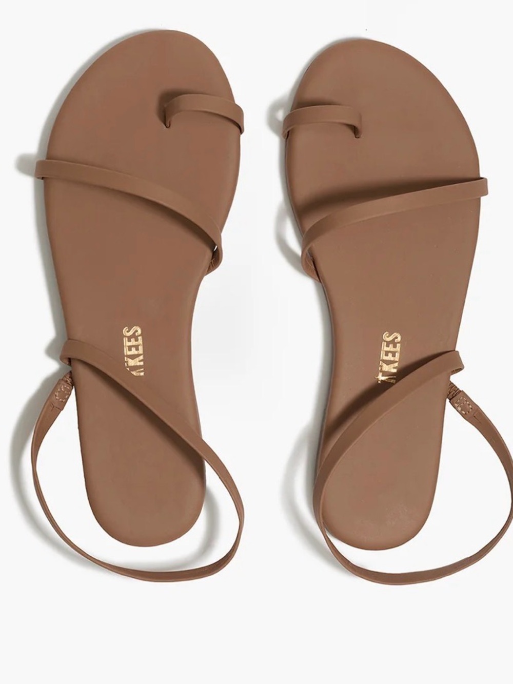 TKEES Mia Napa Brown Minimalist Strappy Sandal in Excellent Condition Minimalist
